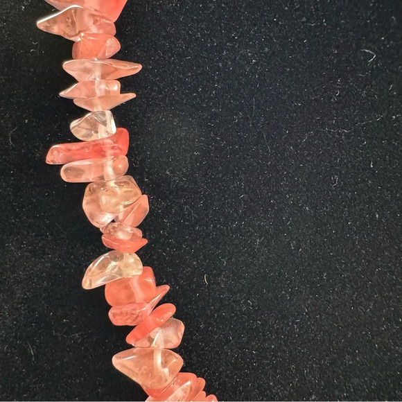 Elegant Rose Pink Quartz Feminine Necklace with Glass Heart Pendant - Picture 12 of 14